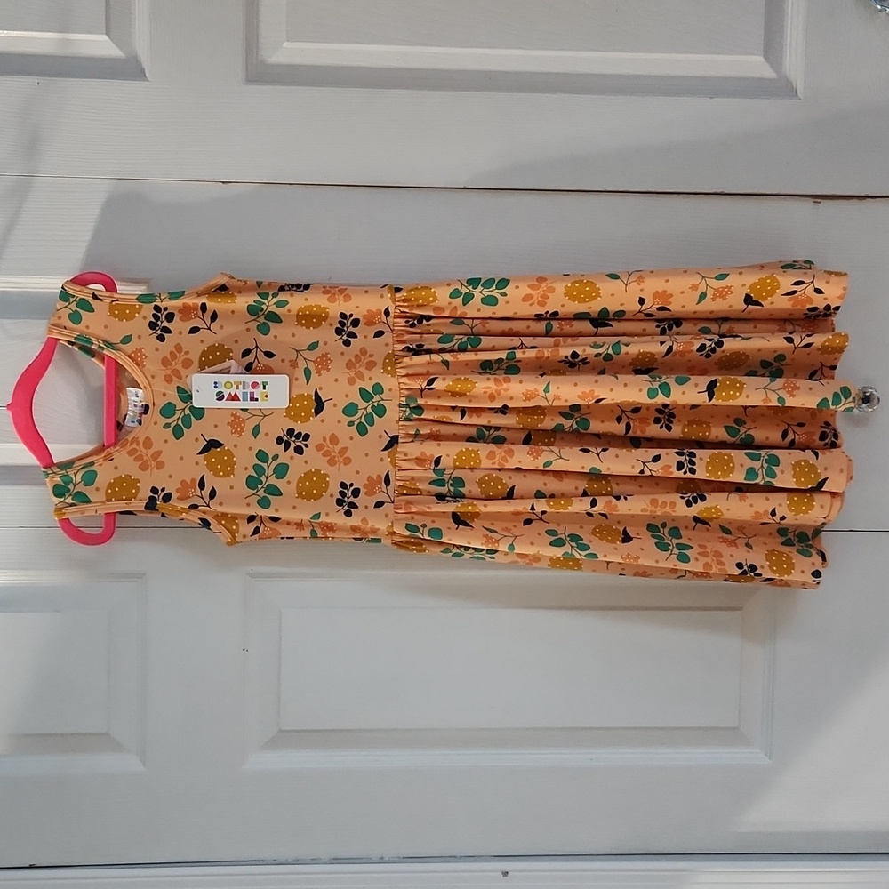 NWT Dot Dot Smile Peach with spotted lemons and flowers Tank Top Twirl Dress